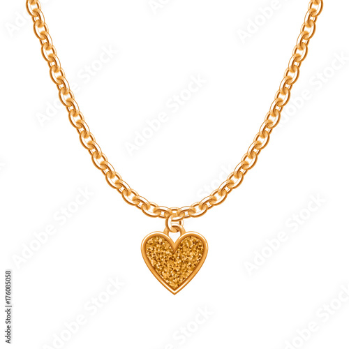 Golden chain necklace with heart pendant.