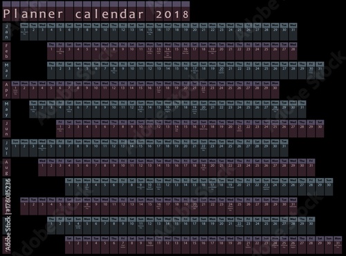 2018 Planner calendar, organizer and schedule with holiday days posted inside 