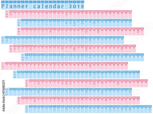 2018 Planner calendar, organizer and schedule with holiday days posted inside 