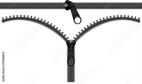 Vector icon closed and open zipper, fastener. Set of zip. buckle