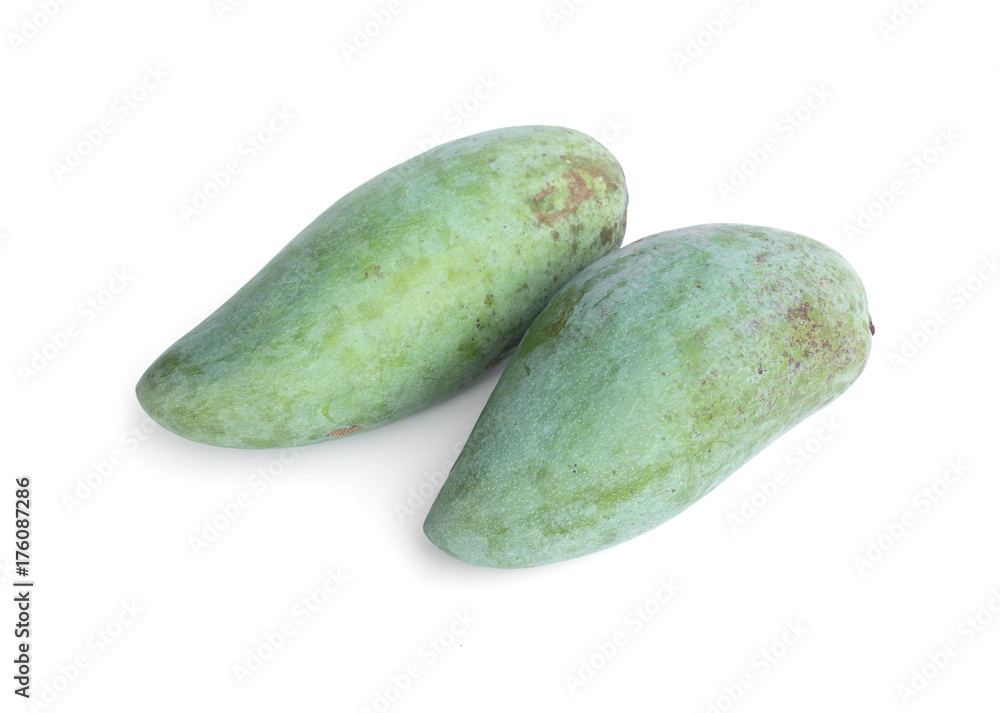 Fresh green mangoes isolated on white background Fresh green mangoes isolated on white background