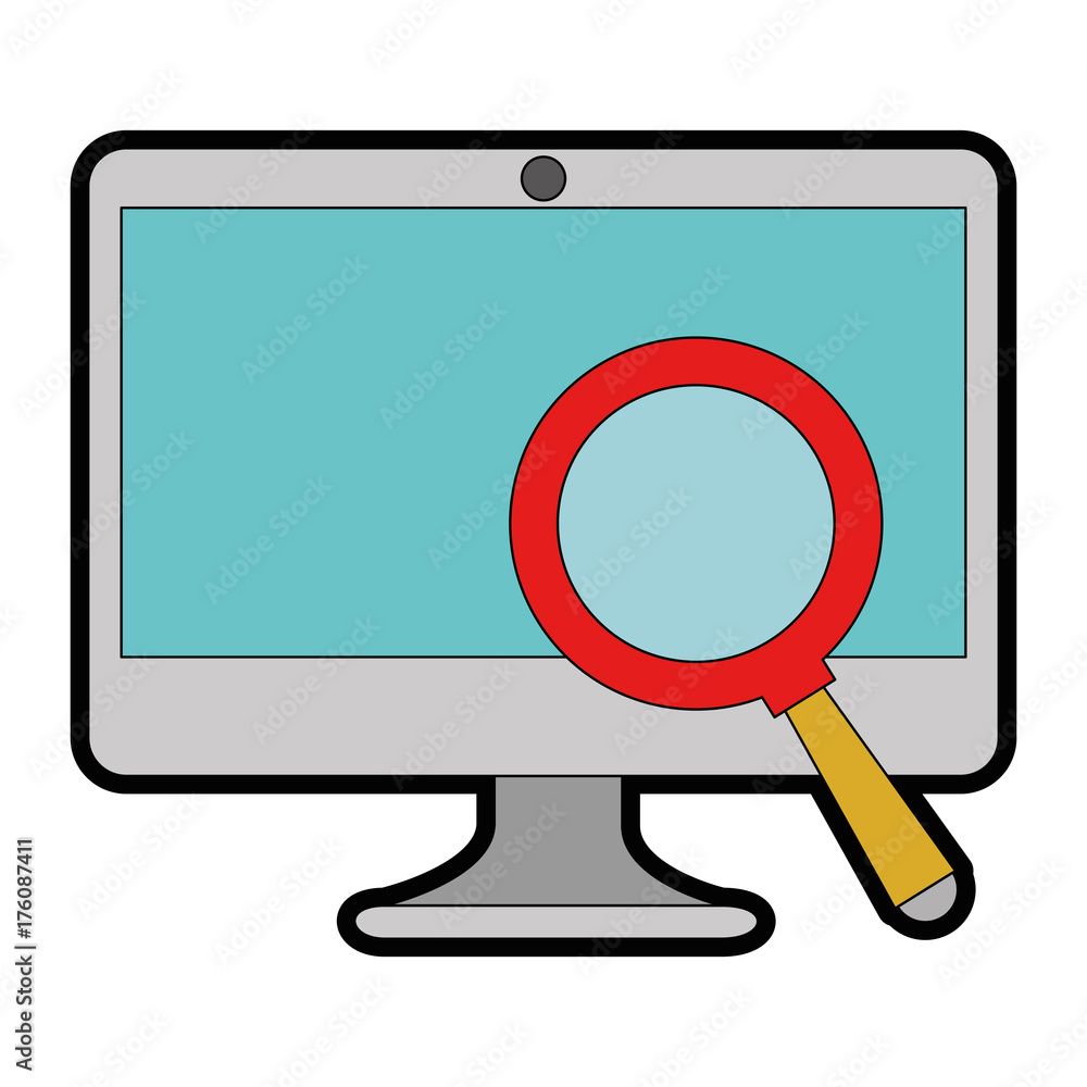 computer display with magnifying glass computer display with magnifying glass