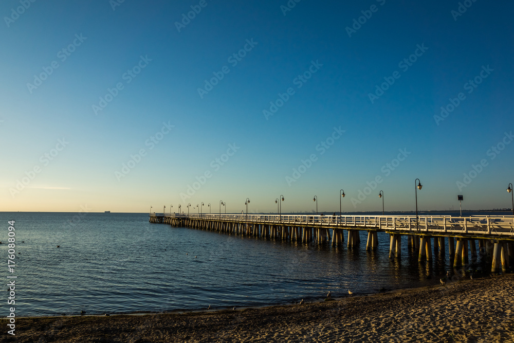 Baltic pier in Gdynia Orlowo at sunny day, Pomorze, Poland