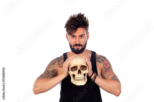 Dark guy with a human skull. To be or not to be