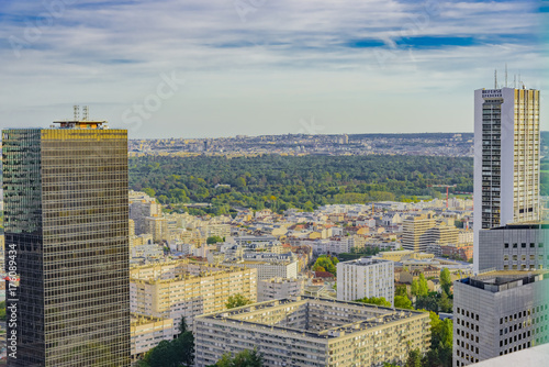 Panorama of the financial center with skyscrapers of the Defense of Paris
