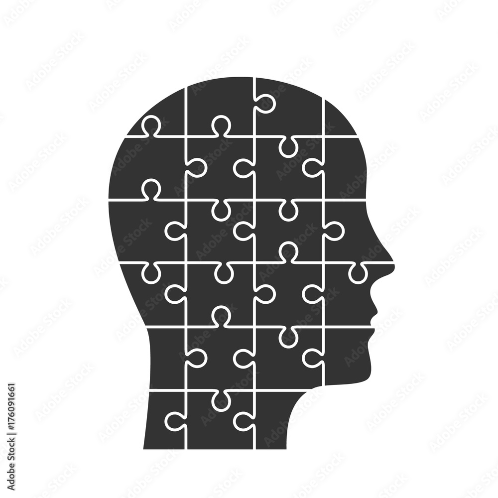 Head profile silhouette made of jigsaw puzzle pieces Stock Vector | Adobe  Stock