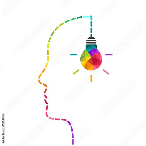 Creative mind and innovation concept with colorful light bulb and dotted line