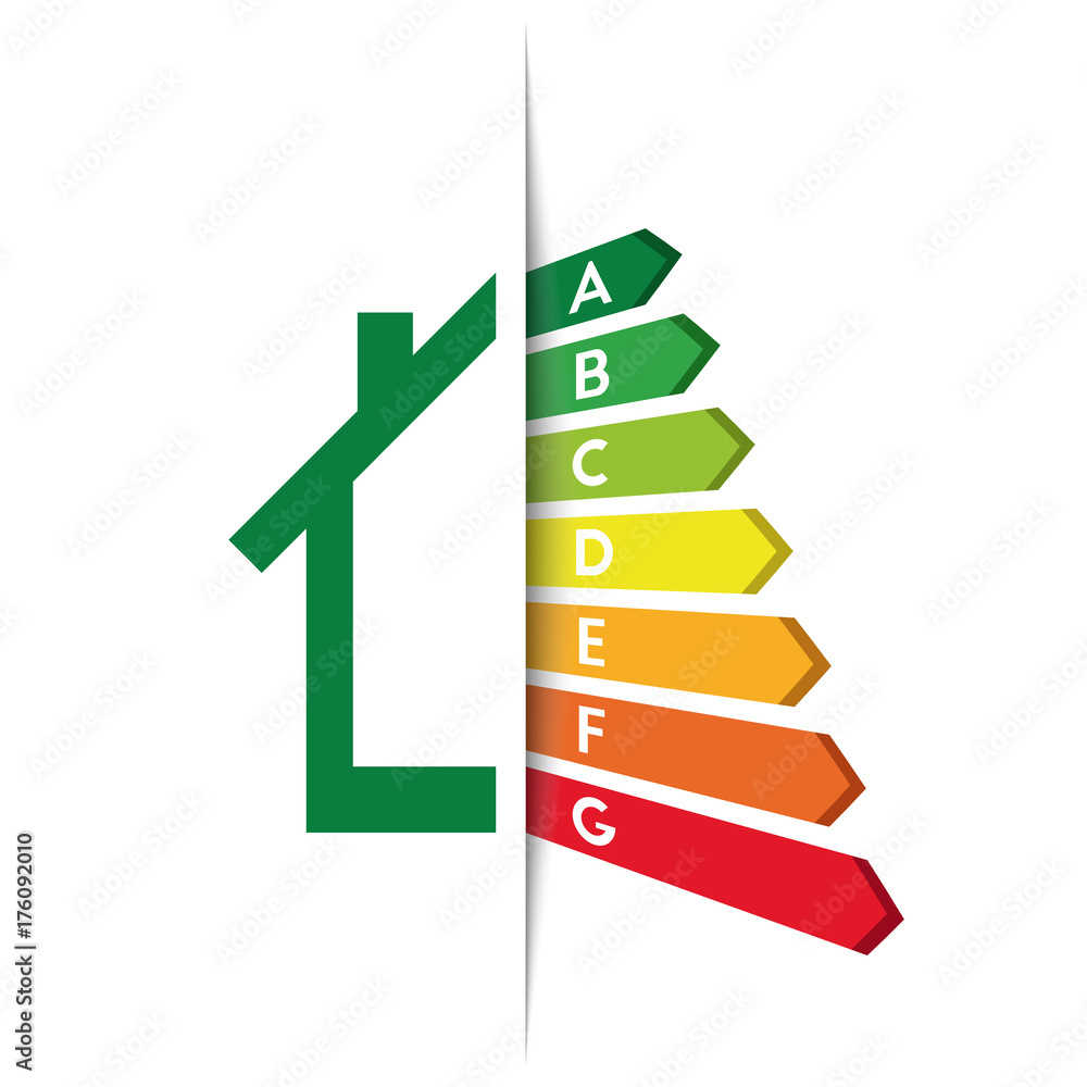 Energy efficiency and rating concept with house and tucked graph bars Energy efficiency and rating concept with house and tucked graph bars