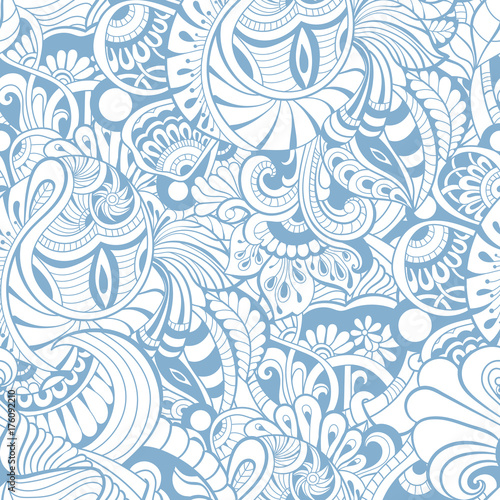 white seamless pattern on blue background. 