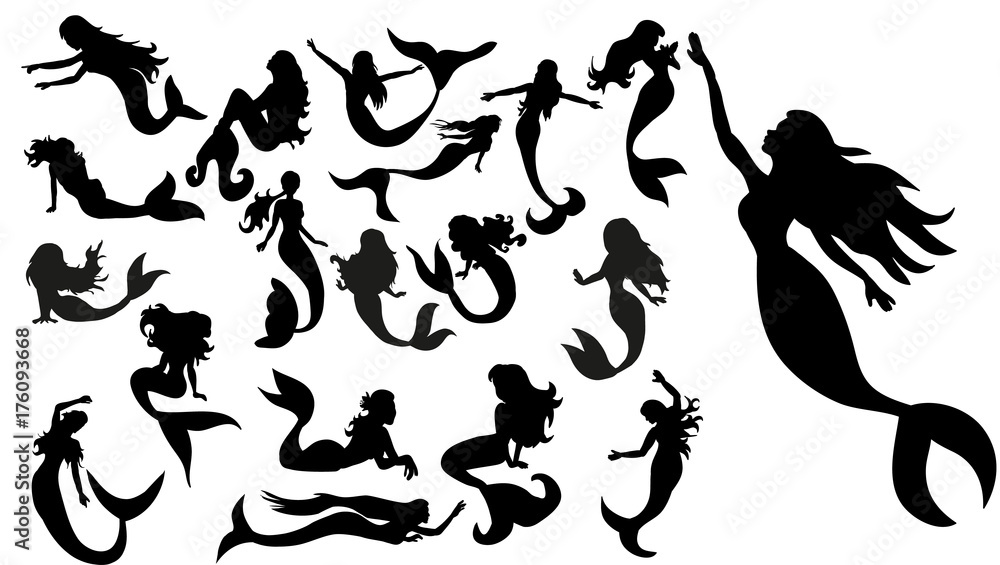 Naklejka premium silhouette of a mermaid, set