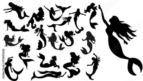 Canvastavla silhouette of a mermaid, set