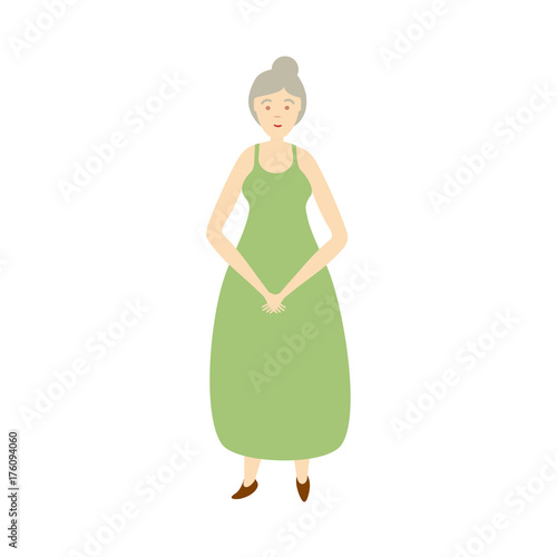 vector flat old grey-haired man with mustage, beard and cane. Isolated illustration on a white background. Full lenght portrait, Flat family characters concept
