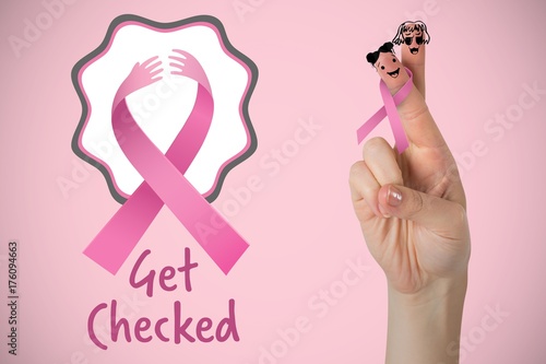Composite image of cropped hand of woman with pnik breast cancer photo