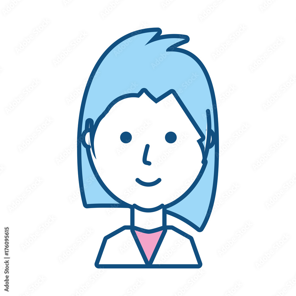 flat line colored woman face over white background vector illustration flat line colored woman face over white background vector illustration