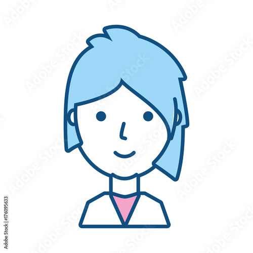 flat line colored woman face over white background vector illustration