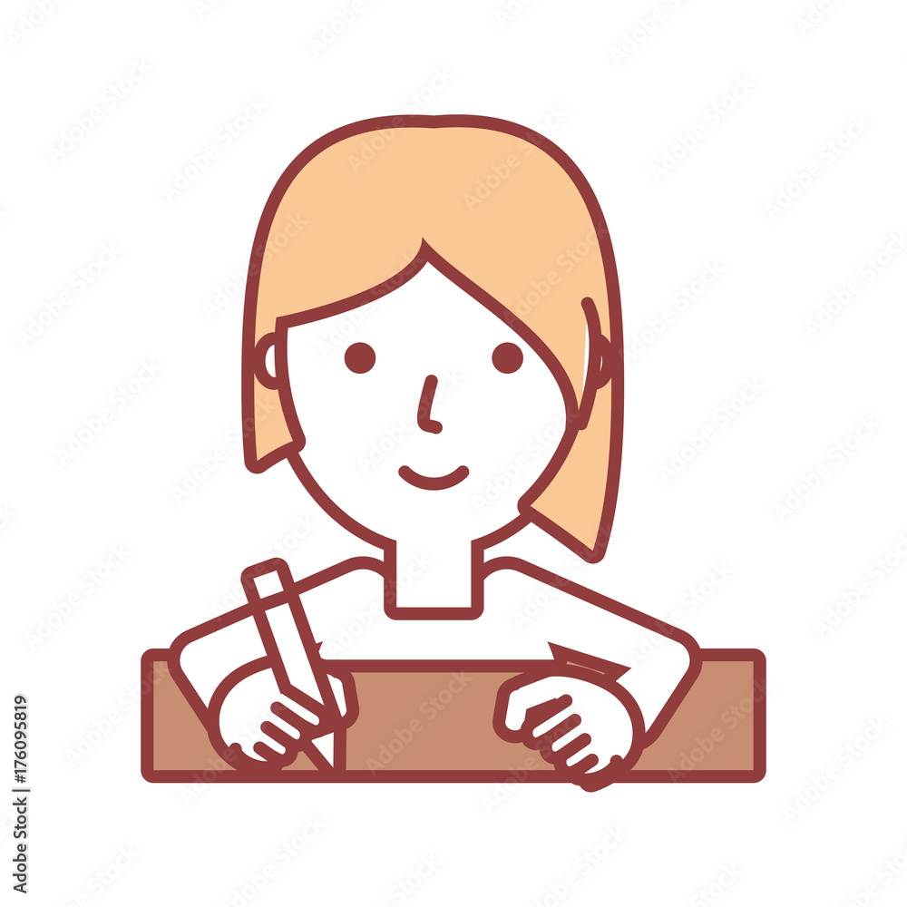 flat line  colored woman   writing  over white  background  vector illustration