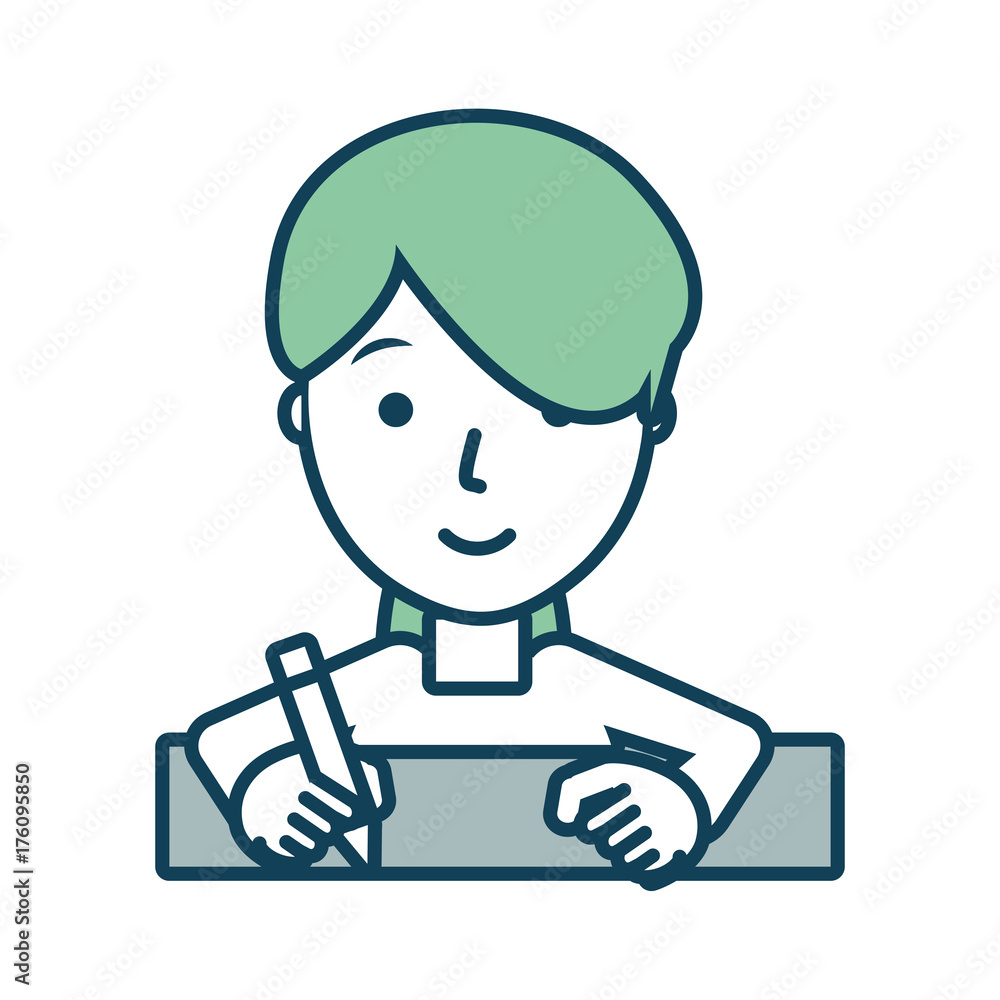 flat line colored woman writing over white background vector illustration flat line colored woman writing over white background vector illustration