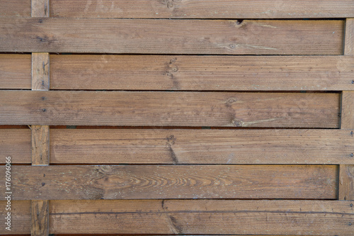 Fence of wood outdoors on brown wooden background