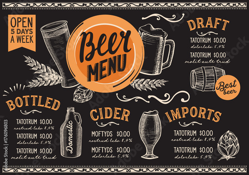 Beer menu restaurant, drink template.