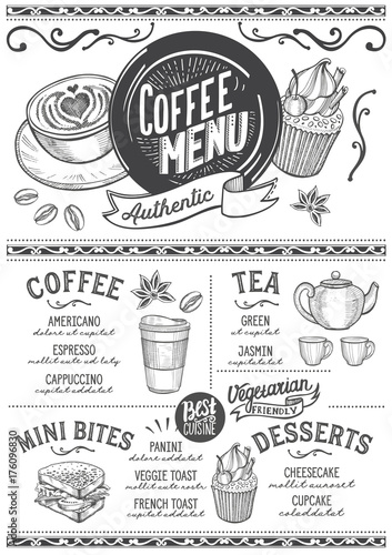 Coffee menu restaurant, drink template. © marchiez