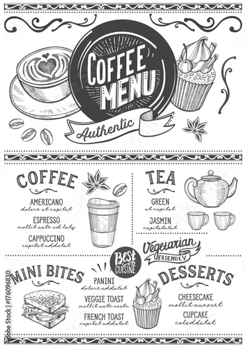 Coffee menu restaurant, drink template.