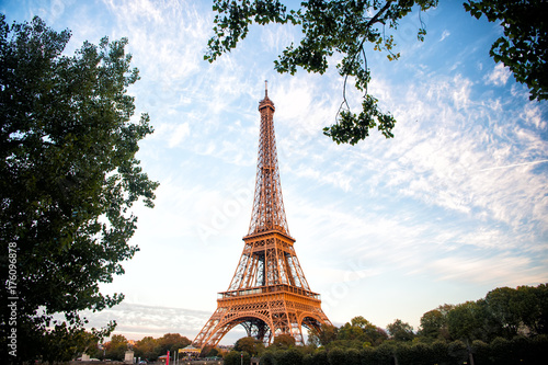 Eiffel Tower at sunset in Paris, France. HDR. Romantic travel background. © be free