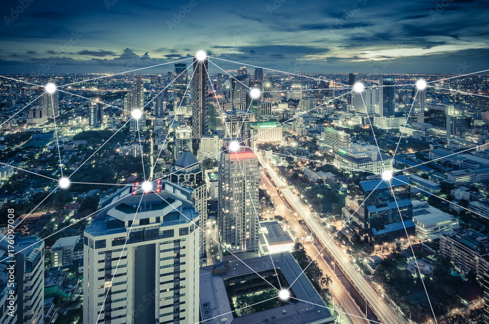 Bangkok night cityscape with modern buildings