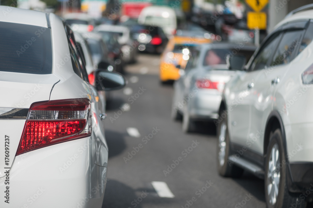 traffic jam with row of cars