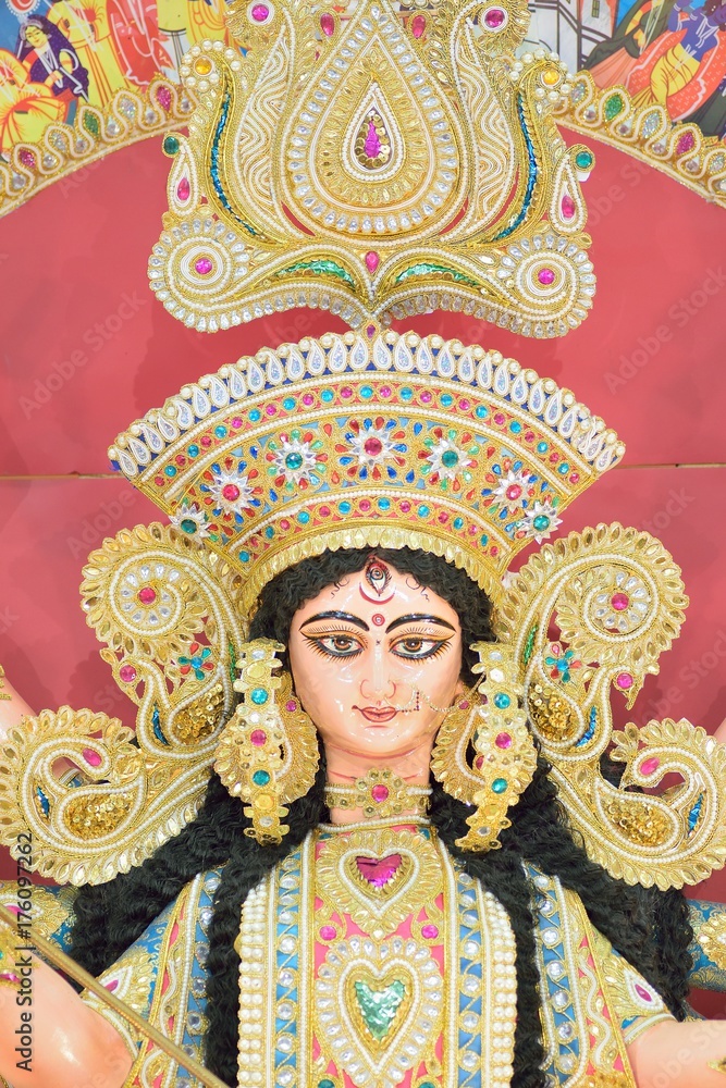 Idol of Hindu Goddess Durga during Durga Puja festivals in West Bengal, India
