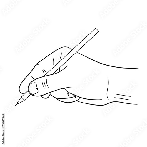 male hand holding a pen black brush lines of vector illustration