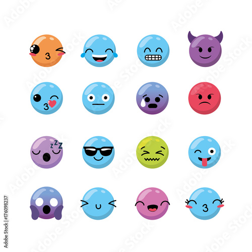 set kawaii emoji emotion design icon