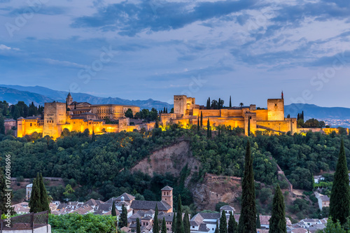 Alhambra of granada during sunset time,Spain