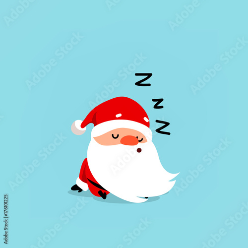 Santa Claus sleeps. Cute emotional Christmas character. Element from the collection. Vector illustration isolated on light blue background