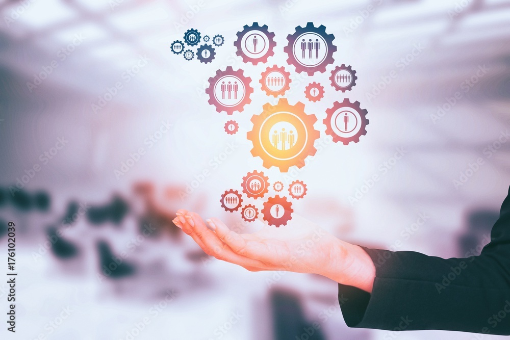 Composite image of businesswomans arm presenting Composite image of businesswomans arm presenting