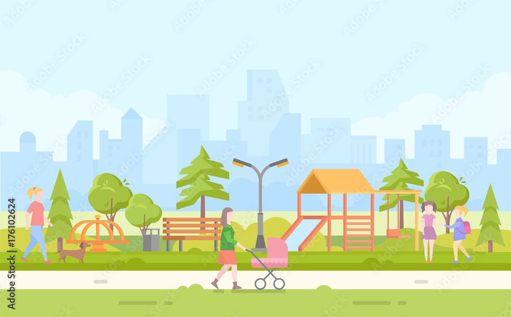 City children playground - modern cartoon vector illustration