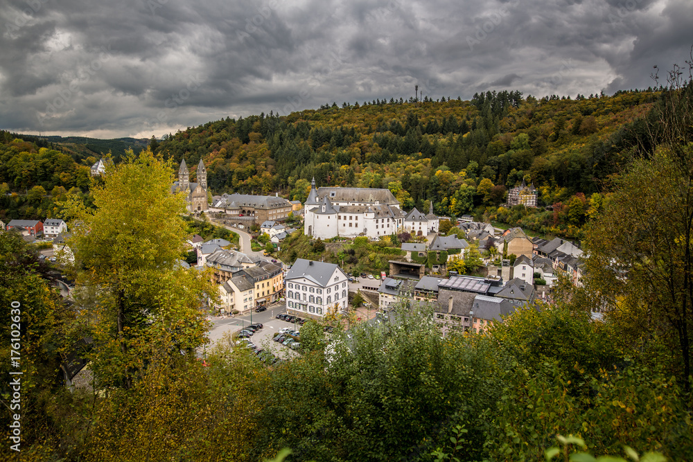 in the middle of nature, nice view onto the city of Clervaux in Luxembourg 