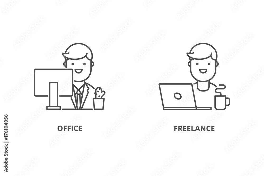 Office worker and freelancer vector icons Office worker and freelancer vector icons
