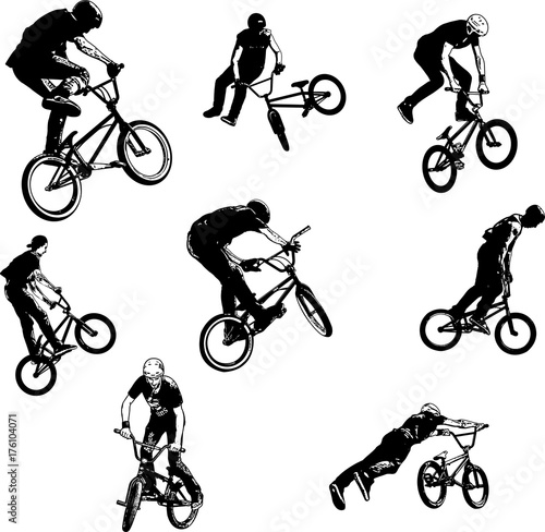 Fototapet bmx stunt cyclists sketch collection - vector