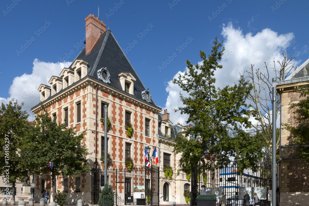 City hall of Charenton - on Pont - small town near Paris, France. Selective focus