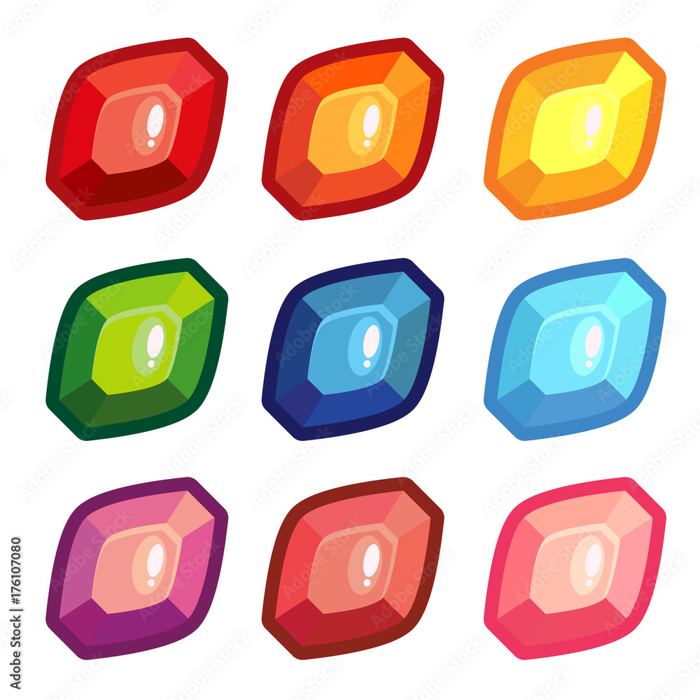 A set of colored sheet shape gems A set of colored sheet shape gems