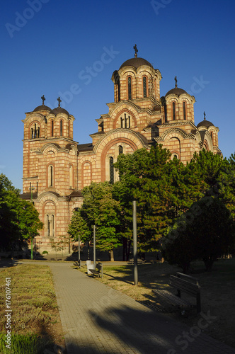 St. Mark's Church at beautiful blue hour is a Serbian Orthodox church located in the Tasmajdan park in Belgrade, Serbia