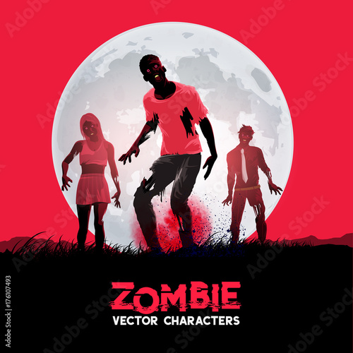 A group of fleshing eating dead zombies. Vector illustration
