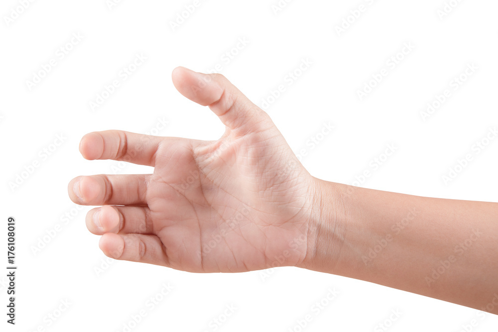 Woman beautiful hand holding something isolated on white background with clipping pat Woman beautiful hand holding something isolated on white background with clipping pat