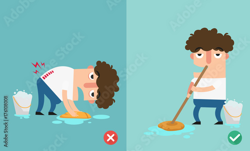 right and wrongs way to clean the floor,illustration