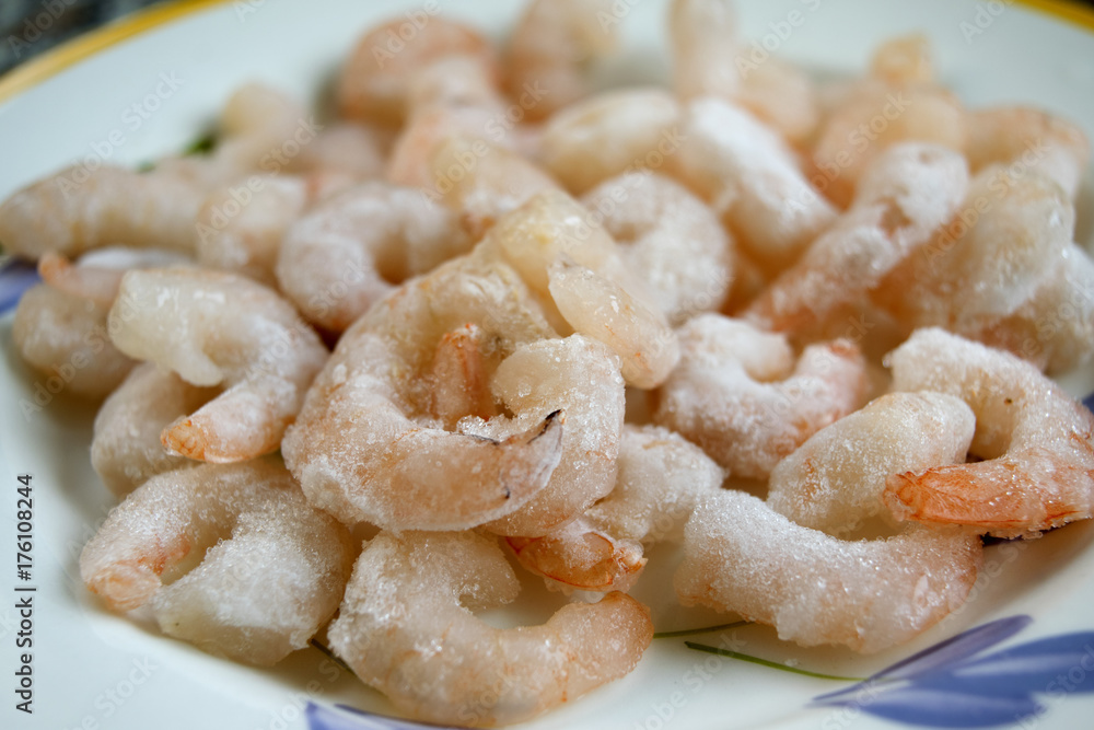 frozen shrimps ready to be thawed out