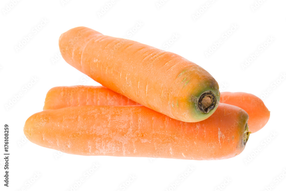 Clear orange carrots isolated on white background Clear orange carrots isolated on white background