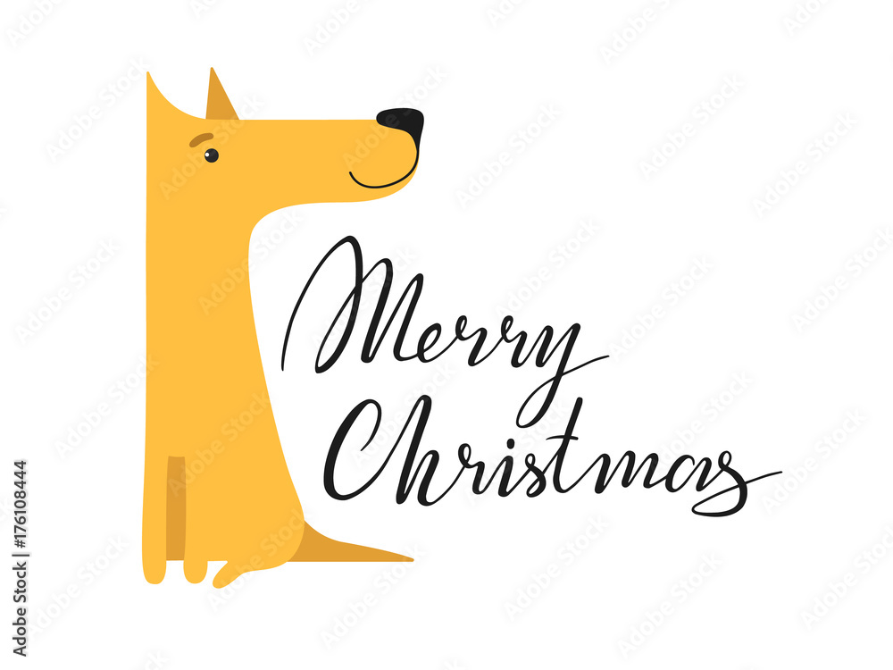 Funny yellow dog. Symbol of year 2018. Flat style, illustration isolated on a white background. Cute vector puppy Funny yellow dog. Symbol of year 2018. Flat style, illustration isolated on a white background. Cute vector puppy