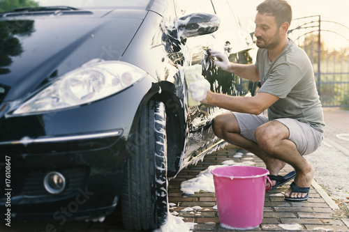 Man washing car