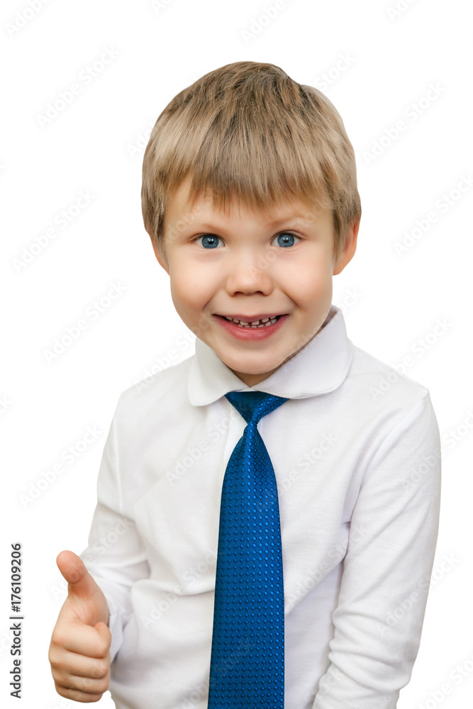 Portrait of happy boy showing thumbs up gesture, isolated over white background Portrait of happy boy showing thumbs up gesture, isolated over white background