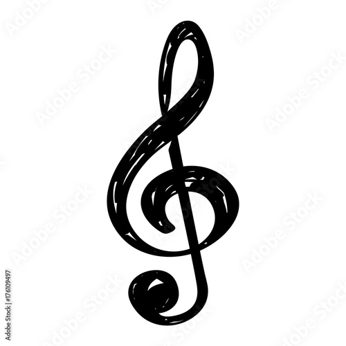 Isolated sketch of a musical note, Treble clef, Vector illustration